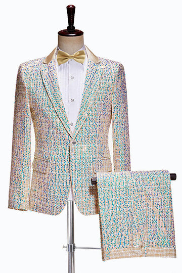 Sparkly Champagne 2 Pieces Notched Lapel Men's Prom Suits with Sequins